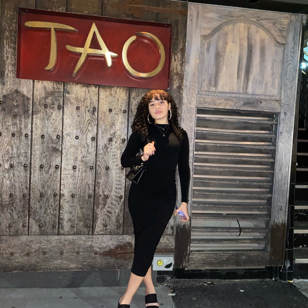 Naked Wardrobe snatched ribbed crewneck black long sleeve dress
